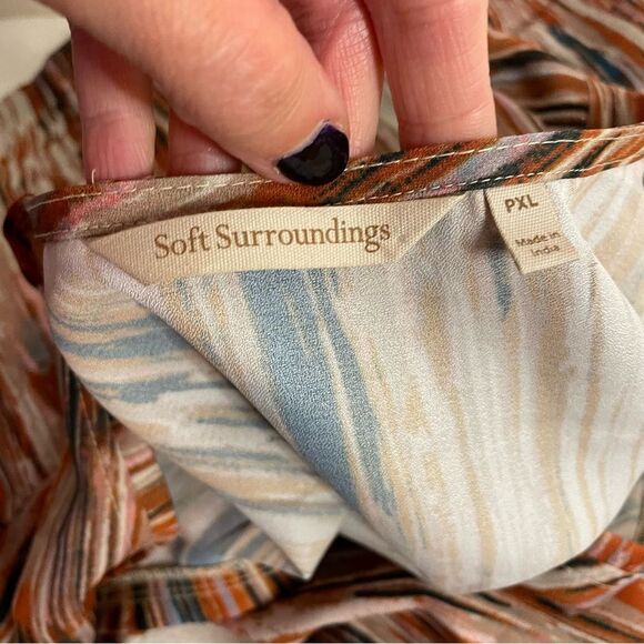 Soft Surroundings Dress Cyra Painted Stripe Print Brown Orange Size Petite PXL - Picture 9 of 10